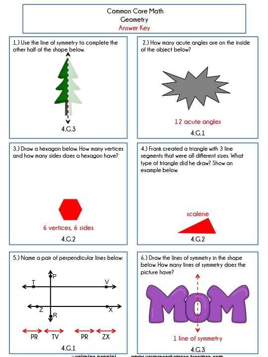 Geometry Review Worksheets Also 4th Grade Mon Core Math Review or Homework Problems Geometry Test