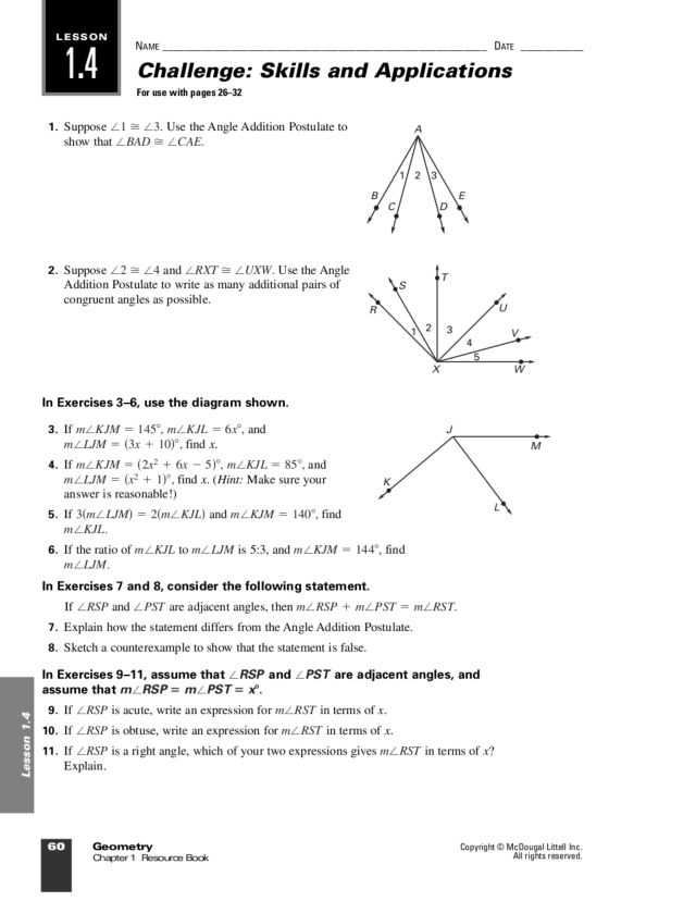 Geometry Segment and Angle Addition Worksheet Answer Key with Angle Addition Postulate Worksheet & Geometry Mon Core Style