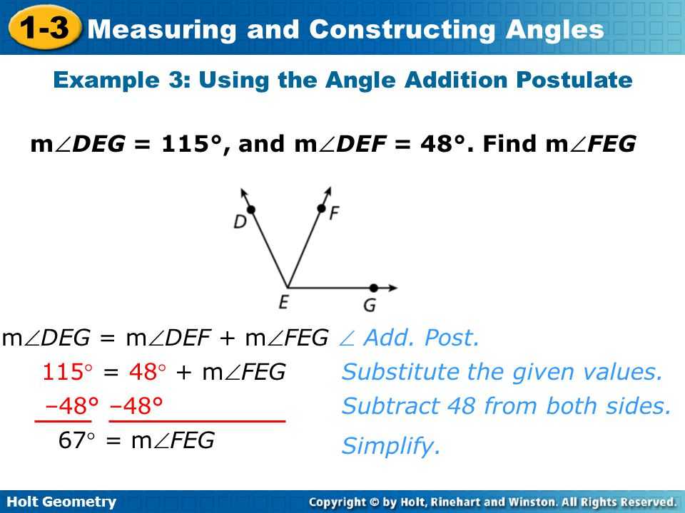 Geometry Segment and Angle Addition Worksheet Answer Key with Measuring and Constructing Angles 1 3 Holt Geometry Ppt