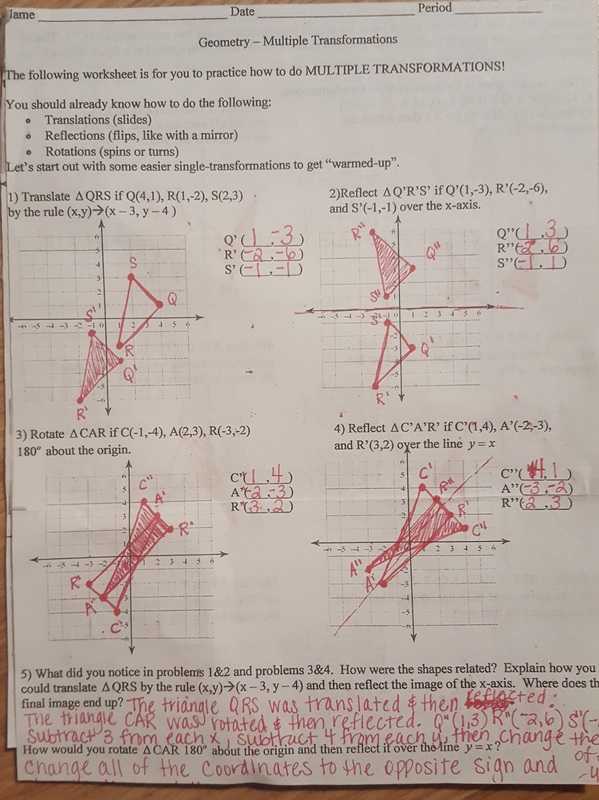 Geometry Transformations Worksheet Answers and Geometry Multiple Transformations Worksheet Worksheets for All