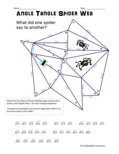 Geometry Worksheet 8.5 Angles Of Elevation and Depression or Angle Tangle Spiderweb solving for Angles with sohcahtoa