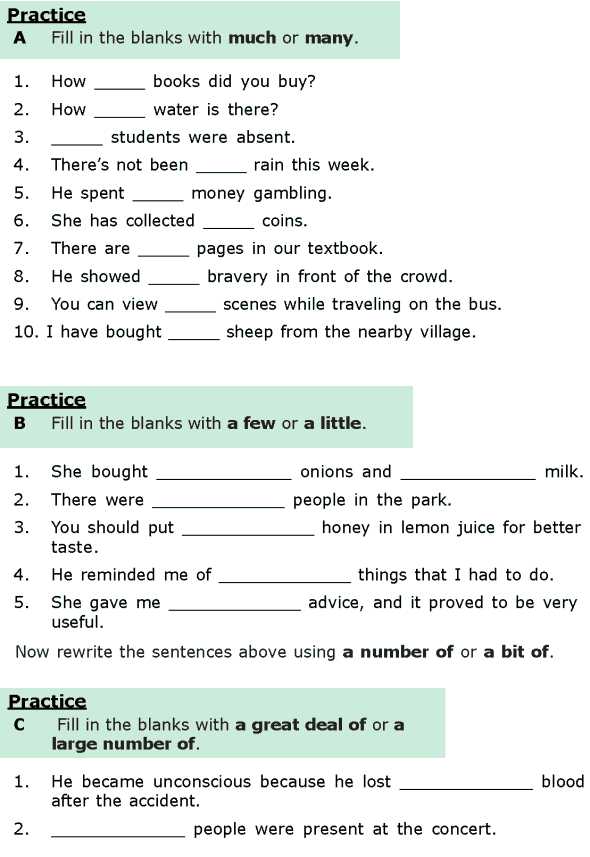 Grade 6 Worksheets and Grade 6 Grammar Lesson 16 Quantifiers 1 English