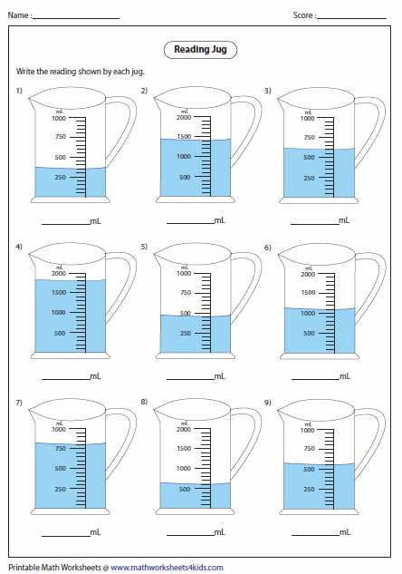 Graduated Cylinder Worksheet together with Reading Jug Worksheets Capacity Liquid Volume