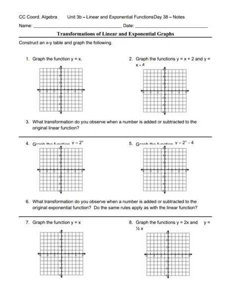Graphing Linear Functions Worksheet Along with Graphs Exponential Functions Worksheet Worksheets for All