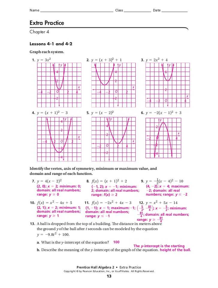 Graphing Quadratic Functions Worksheet Answer Key with Algebra 2 Chapter 5 Quadratic Functions Answers
