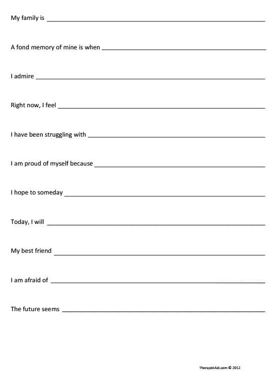 Grief therapy Worksheets together with Self Exploration Sentence Pletion Preview