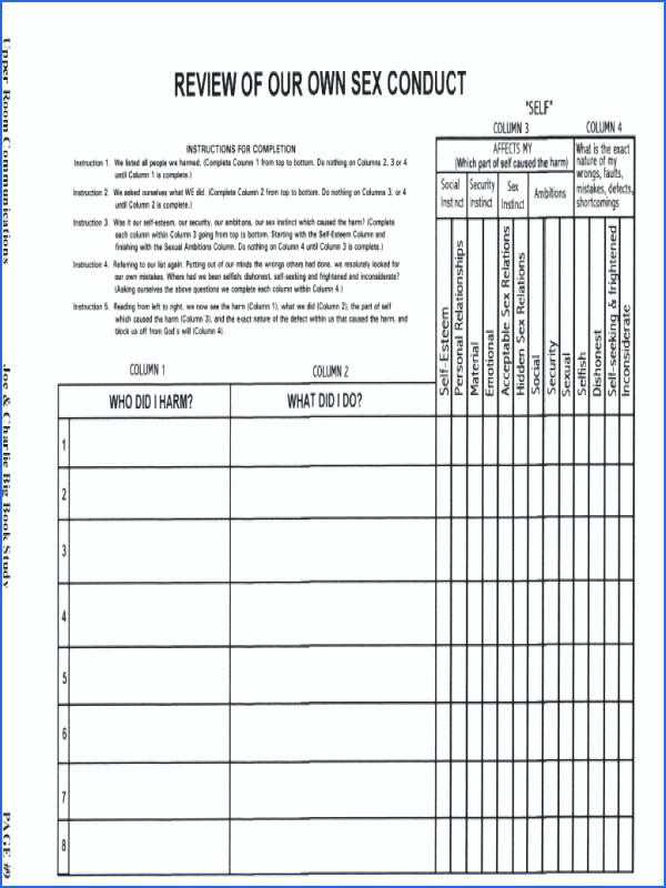 Hazelden 4th Step Worksheet and Unique 4th Step Inventory Template S Professional Resume