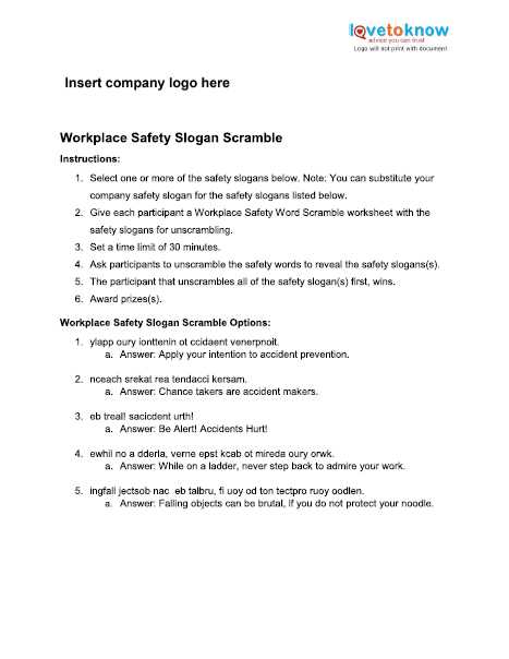 Health and Safety In the Workplace Worksheets as Well as Safety Games for the Workplace