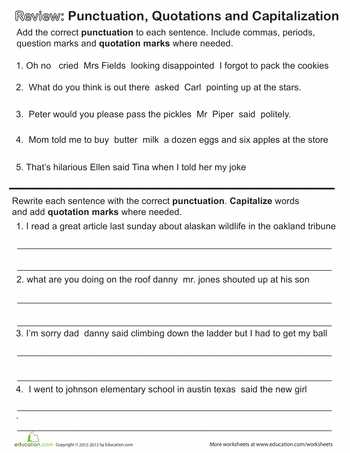 High School English Worksheets with Punctuate Me Quotation Marks & Capitalization