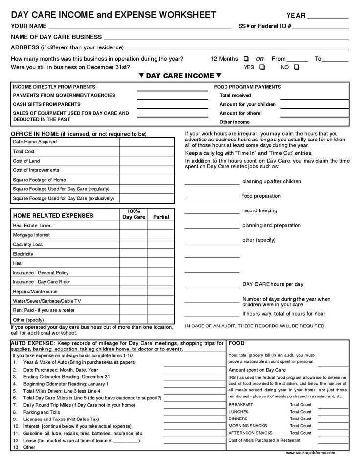 Home Daycare Tax Worksheet with Daycare Business In E and Expense Sheet to File Your Daycare