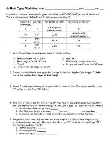 Incomplete Dominance and Codominance Practice Problems Worksheet Answer Key or Multiple Alleles Worksheet Answers Concept