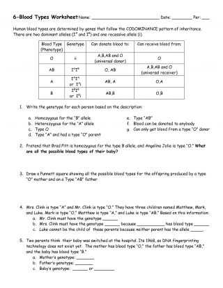 Incomplete Dominance and Codominance Practice Problems Worksheet Answer Key with Multiple Alleles Worksheet Answers Concept