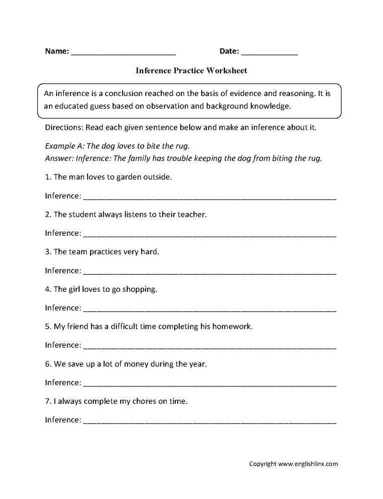 Inferences Worksheet 5 or English Worksheet for Kids with Inference Worksheets Inference