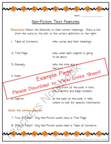 Informational Text Worksheets Also Non Fiction Text Features Matching Worksheet