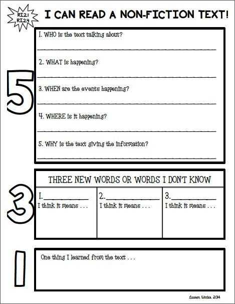 Informational Text Worksheets with Non Fiction Text Response Graphic organizer 5 3 1 Can Be Used with