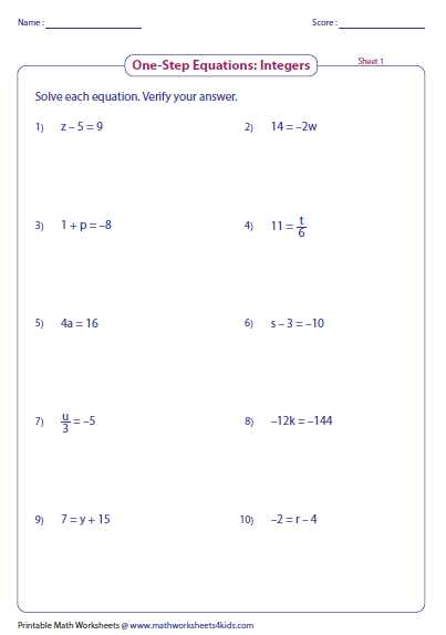 Integers Worksheet Pdf with This Collection Of Worksheets Incorporates One Step Equations Two