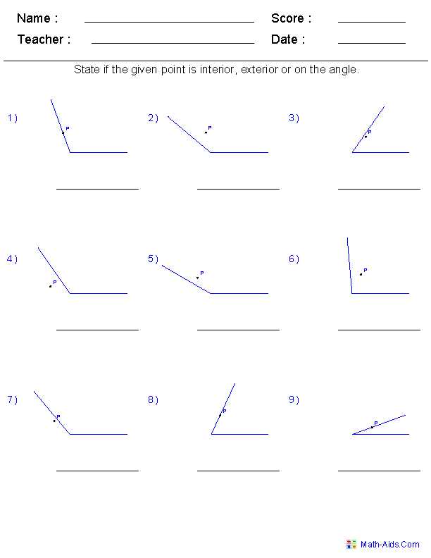 Interior and Exterior Angles Worksheet with Identify if A Given Point is Interior Exterior or On the Angle