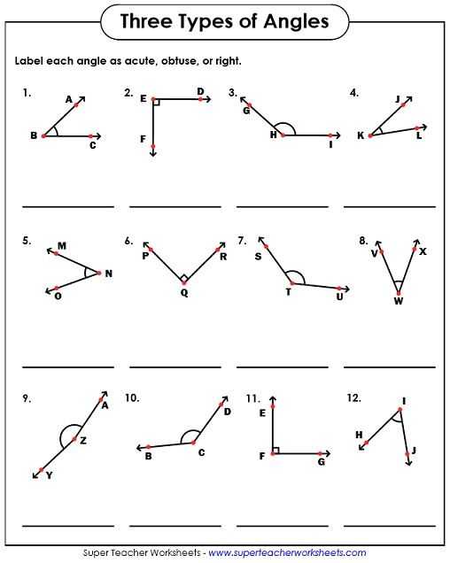 Interior Angles Worksheet with Types Of Angles Acute Obtuse Right Worksheets