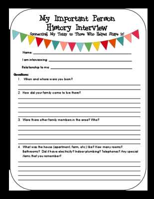 Interview Worksheet for Students or Important Person History Interview
