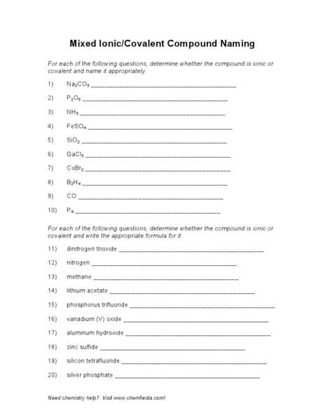 Ionic and Covalent Compounds Worksheet Answers together with Naming Ionic and Covalent Pounds Worksheet Mixed Pound Smart