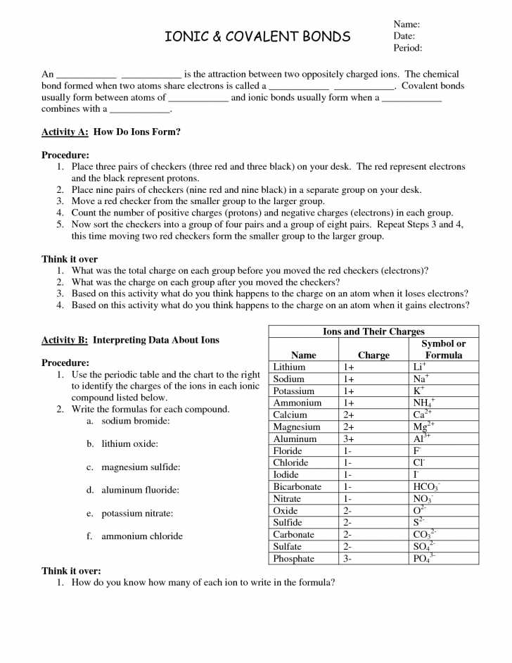 Ionic Bonding and Ionic Compounds Worksheet Answers or Lovely Ionic Bonding Worksheet Answers Best Chemical Bonds
