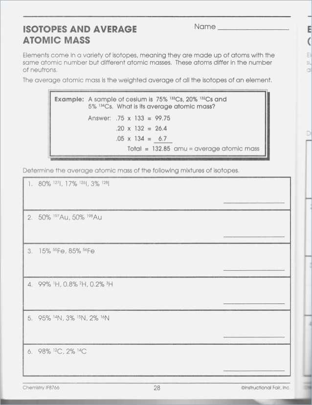 Isotopes or Different Elements Chapter 4 Worksheet Answers with isotopes and Average atomic Mass Worksheet – Webmart