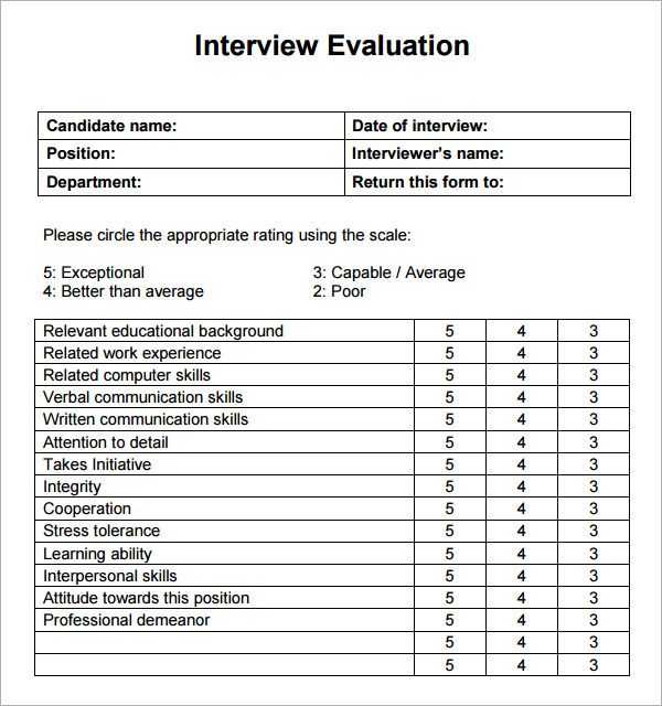Job Skills assessment Worksheet as Well as Interview Evaluation 5 Free Download for Pdf