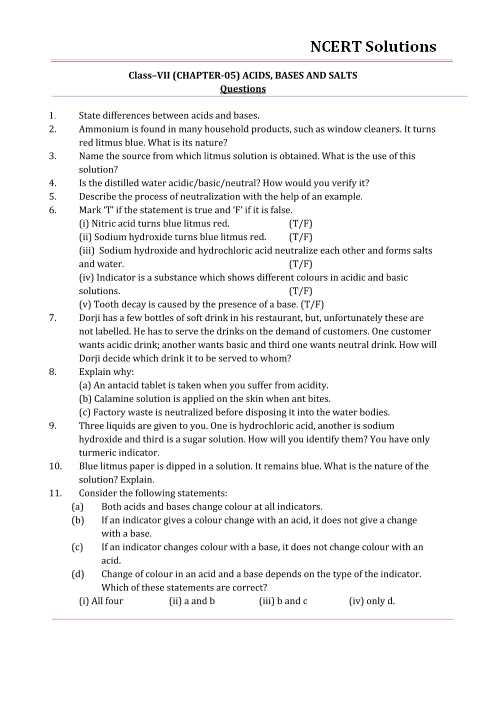 Key Terms Electricity Worksheet Answers Chapter 7 Along with Ncert solutions for Class 7 Science Chapter 5 Acids Bases and Salts