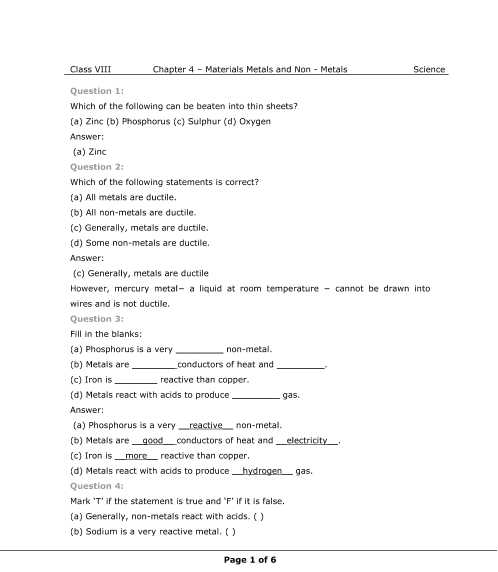 Key Terms Electricity Worksheet Answers Chapter 7 Along with Ncert solutions for Class 8 Science Chapter 4 Materials Metals