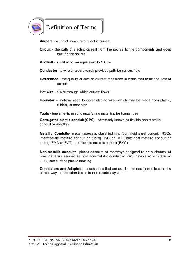 Key Terms Electricity Worksheet Answers Chapter 7 Also K to 12 Electrical Learning Module