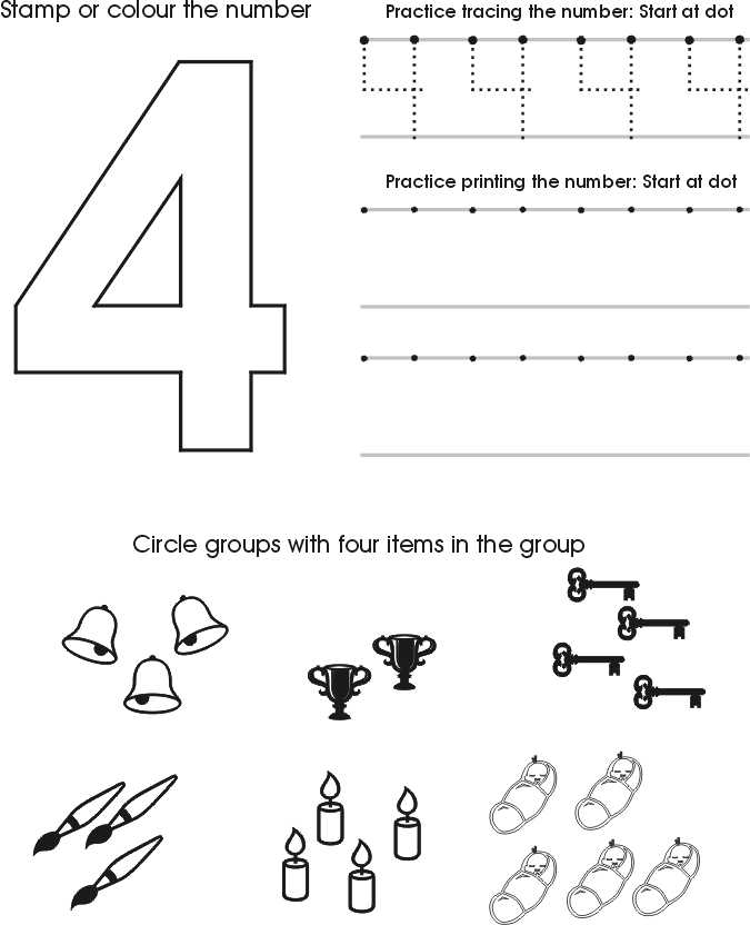 Kindergarten Activities Worksheets Along with Number Four Worksheet Free Preschool Printable