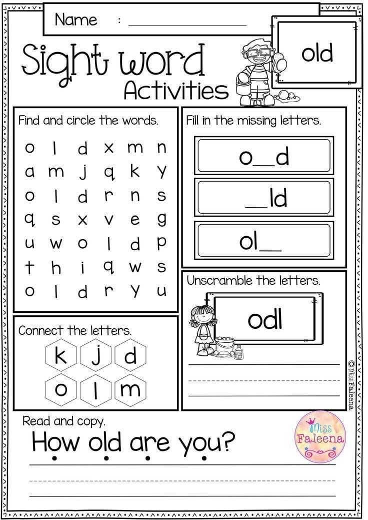 Kindergarten Activities Worksheets or Free Sight Word Activities is Perfect for Preschool Kindergarten