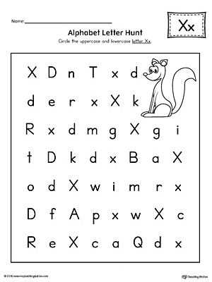 Kindergarten Alphabet Worksheets or Alphabet Letter Hunt Letter X Worksheet