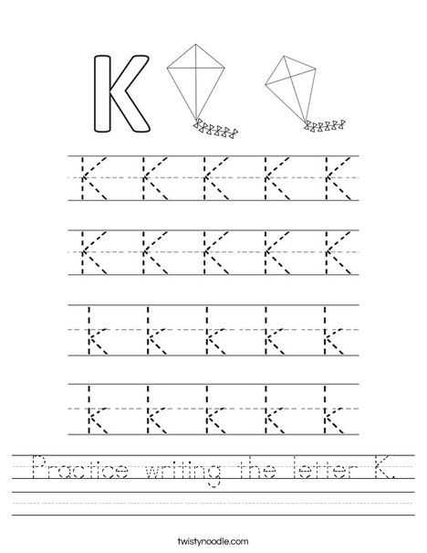 Kindergarten Alphabet Worksheets together with Practice Writing the Letter K Worksheet Twisty Noodle