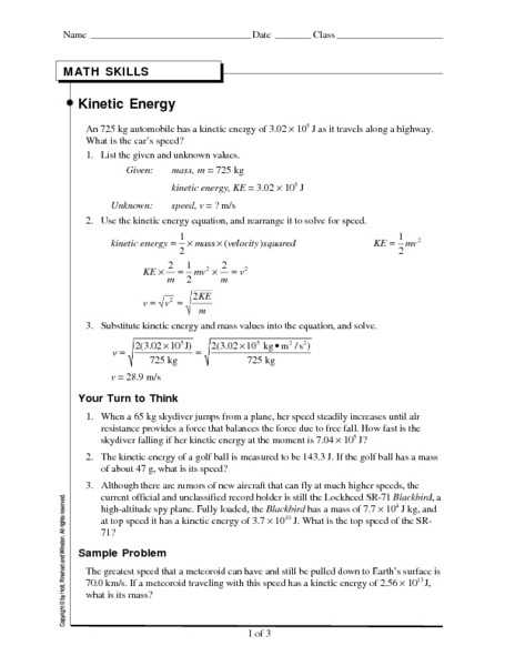 Kinetic and Potential Energy Worksheet as Well as Math Skills Worksheet Kinetic Energy Kidz Activities
