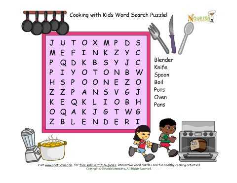 Kitchen tools Worksheet as Well as Word Search Puzzle with 7 Kitchen and Cooking Words for Children