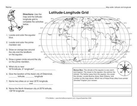 Latitude and Longitude Worksheet Answer Key and Latitude Longitude Grid Lesson Plans the Mailbox