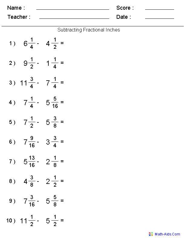Learning About Fractions Worksheets and Subtracting Fractional Inches Worksheets David S Work