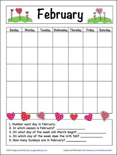 Learning Calendar Worksheets Also February Learning Calendar for Kids Free Printable