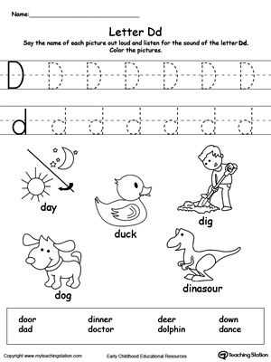 Letter D Preschool Worksheets and Words Starting with Letter D