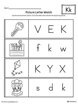 Letter K Worksheets for Kindergarten as Well as Picture Letter Match Letter K Worksheet