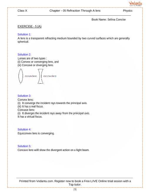 Light Refraction and Lenses Physics Classroom Worksheet Answers Also Refraction Through A Lens solutions for Icse Board Class 10 Physics