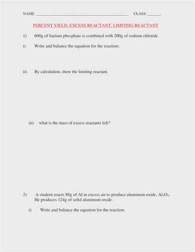 Limiting Reactant and Percent Yield Worksheet Answer Key or 35 Percent Yield Worksheet Graphics