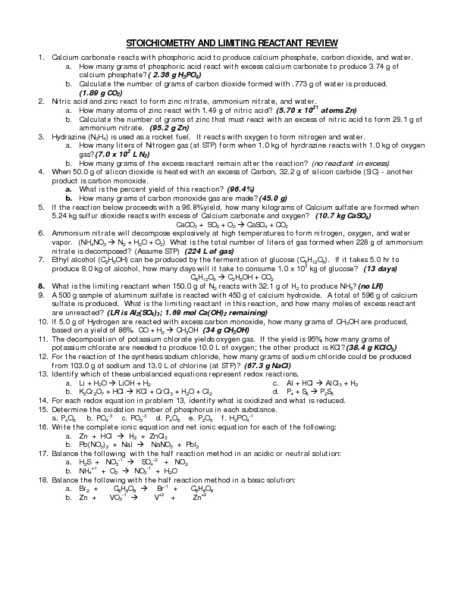 Limiting Reactant Worksheet Answers and Fresh Limiting Reactant Worksheet Fresh Percent Yield and Limiting