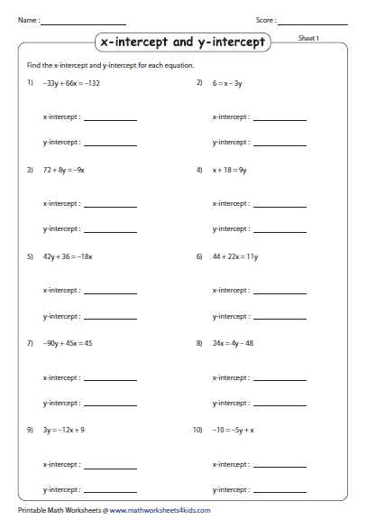 Linear Equations Review Worksheet Along with Find X Intercept and Y Intercept for Each Equation