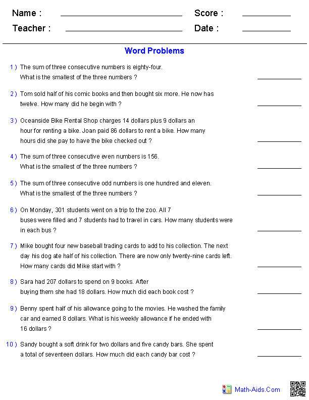 Linear Equations Word Problems Worksheet Along with Algebra Word Problems Worksheet