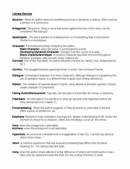 Literary Elements Review Worksheet and 12 Best Literary Devices Images On Pinterest