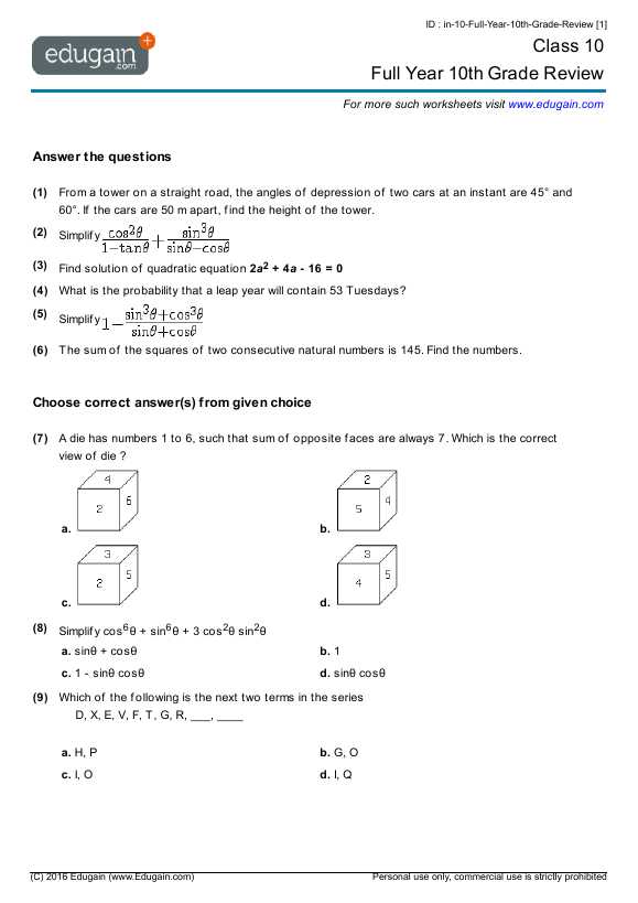 Logical Reasoning Worksheets for Grade 3 Also Grade 10 Math Worksheets and Problems Full Year 10th Grade Review
