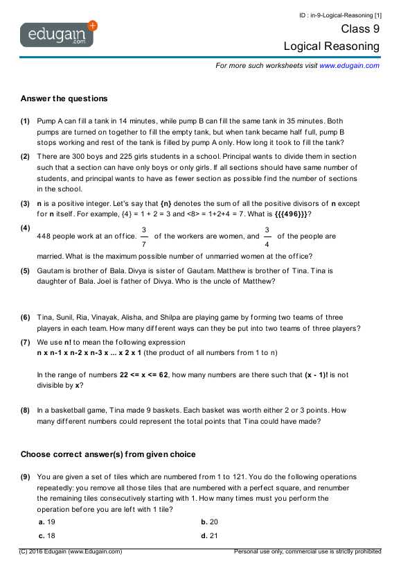 Logical Reasoning Worksheets for Grade 3 Also Grade 9 Math Worksheets and Problems Logical Reasoning