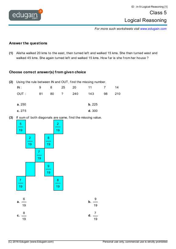 Logical Reasoning Worksheets for Grade 3 and Year 5 Math Worksheets and Problems Logical Reasoning